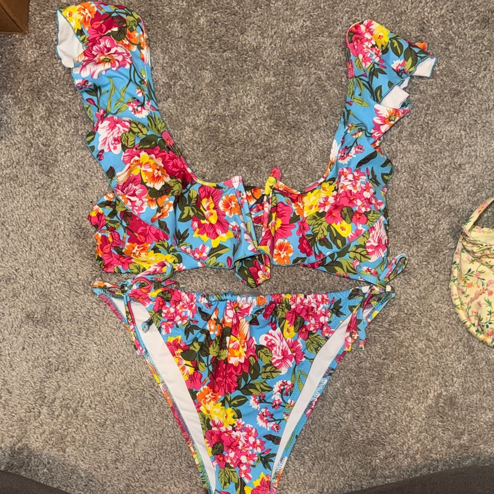 Tropical Floral Bikini Set - Blue and Pink